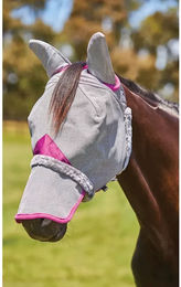 Weatherbeeta Comfitec Deluxe Durable Fliegenmaske für Ponys mit Ohren- und Nasenschutz in Grau/Lila - 1 Stk. – Bild 1 von 4