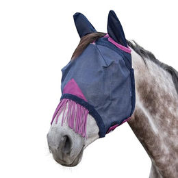 Weatherbeeta ComFiTec Deluxe Durable Mesh Fliegenmaske mit Ohrenschutz und Fransen für Ponys in Blau/Lila – Bild 1 von 3