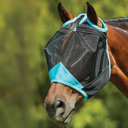 Weatherbeeta ComfiTec Deluxe Feinmaschige Fliegenmaske für Warmblut Pferde Grau/Türkis – Bild 1 von 3