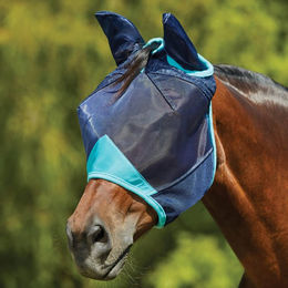 Produktbild von Weatherbeeta Comfitec Deluxe Fine Mesh-Maske mit Ohrenschutz für Ponys aus Fleece in Blau oder Türkis