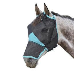 WeatherBeeta Comfitec Deluxe Fliegenmaske für Pferde mit Nasenschutz in Schwarz/Türkis – Bild 1 von 2