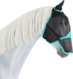 Weatherbeeta Comfitec Deluxe Fliegenmaske für Pferde mit Ohren- und Nasenschutz aus feinem Netzmaterial Schwarz/Türkis - 1 Stk. – Bild 1 von 5