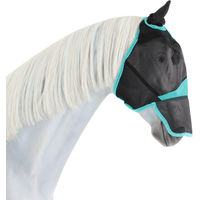 Produktbild von Weatherbeeta Comfitec Deluxe Fliegenmaske für Pferde mit Ohren- und Nasenschutz aus feinem Netzmaterial Schwarz/Türkis - 1 Stk.