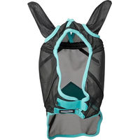 Produktbild von Weatherbeeta Comfitec Deluxe Fliegenmaske für Pferde mit Ohren- und Nüsternabdeckung aus feinem Netzgewebe Schwarz/Türkis