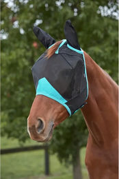 Weatherbeeta Comfitec Deluxe Fliegenmaske für Ponys aus feinem Netzmaterial mit Ohrenschutz Schwarz Türkis – Bild 1 von 4