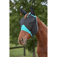 Produktbild von Weatherbeeta Comfitec Deluxe Fliegenmaske für Ponys aus feinem Netzmaterial mit Ohrenschutz Schwarz Türkis