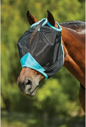 Weatherbeeta Comfitec Deluxe Fliegenmaske für Ponys aus Netzstoff Schwarz Türkis – Bild 1 von 3