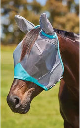 Weatherbeeta ComfiTec Deluxe Fliegenmaske für Ponys mit Ohrenschutz grau/türkis - 1 Stk. – Bild 1 von 4