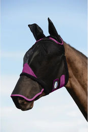 Weatherbeeta Comfitec Deluxe Fliegenmaske für Warmblut mit Ohren- und Nüsternschutz in Schwarz-Lila – Bild 1 von 6
