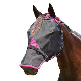Weatherbeeta Comfitec Deluxe Pferde Fliegenmaske mit Nasenschutz für Shettys in Schwarz-Lila – Bild 1 von 2