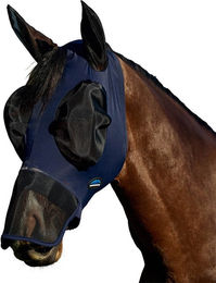 Weatherbeeta Comfitec Luxe Stretch Fliegenmaske für Pferde mit Ohrenschutz und Nasenteil in Blau oder Schwarz – Bild 1 von 6
