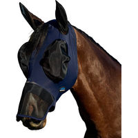 Produktbild von Weatherbeeta Comfitec Luxe Stretch Fliegenmaske mit Ohren und Nase für Pferde in Blau und Schwarz Größe XXS