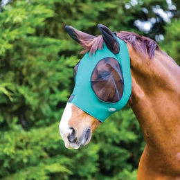 WeatherBeeta Deluxe Stretch Fliegenmaske für Pferde mit Ohrenschutz in Hunter/Black Größe Pony – Bild 1 von 3