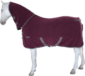 Weatherbeeta Fleece Pferdedecke mit Combo-Kragen 213cm Weinrot Grau Weiß – Bild 1 von 2