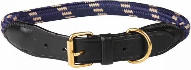 Weatherbeeta Hundehalsband aus Leder und Seil Blau Braun Größe L – Bild 1 von 7