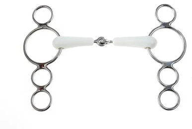 Weatherbeeta Korsteel Flexi Dutch Gag Gebiss mit 3 oder 4 Ringen in Elfenbein/Beige 125mm – Bild 1 von 2