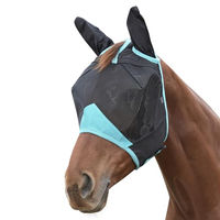 Produktbild von Weatherbeeta Pferde Fliegenmaske Comfitec Deluxe mit Ohren aus feinem Netzmaterial Schwarz/Türkis Full