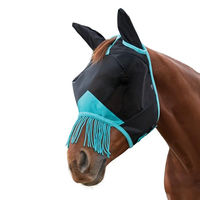 Produktbild von Weatherbeeta Pferde Fliegenmaske Comfitec Deluxe mit Ohren und Quaste für Warmblut Schwarz/Türkis