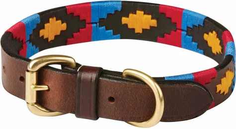 Weatherbeeta Polo Hundehalsband aus Leder in Braun Rosa Blau Gelb Größe S – Bild 1 von 7