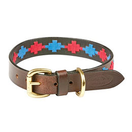 WeatherBeeta Polo Leder Hundehalsband XL Braun Rosa Blau – Bild 1 von 8
