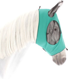 Weatherbeeta Stretch Fliegenmaske mit Ohrenschutz für Ponys in Türkis/Schwarz – Bild 1 von 3