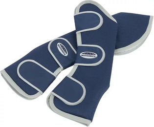 Weatherbeeta Wide Tab Long Travel Boots Transportgamaschen für Pferde mit Fleece-Futter in Blau-Silber – Bild 1 von 4