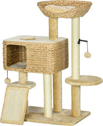 Welikera Kratzbaum für Katzen mit Katzenhöhle, Liegefläche und Rampe in Natur und Beige, 60 x 40 x 98 cm – Bild 1 von 2