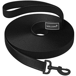 Wellgro Schleppleine für Hunde aus Nylon mit Handschlaufe und Metallkarabiner Schwarz 3m – Bild 1 von 11