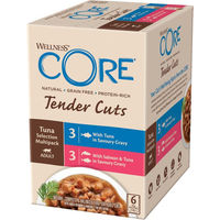 Produktbild von Wellness CORE Tender Cuts Katzen Nassfutter Adult Thunfisch und Lachs Selection Mix Stückchen in Sauce getreidefrei 6 x 85 g - 6 x 85 g
