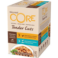 Produktbild von Wellness CORE Tender Cuts Nassfutter für erwachsene Katzen Huhn und Lachs Selection Mix 6 x 85 g getreidefrei - 6 x 85 g