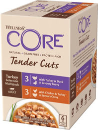 Wellness CORE Tender Cuts Truthahn-Ente-Huhn Auswahl Nassfutter für erwachsene Katzen, Stückchen in Sauce, getreidefrei, 6 x 85 g - 6 x 85 g – Bild 1 von 5