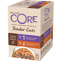 Produktbild von Wellness CORE Tender Cuts Truthahn-Ente-Huhn Auswahl Nassfutter für erwachsene Katzen, Stückchen in Sauce, getreidefrei, 6 x 85 g - 6 x 85 g