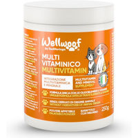 Produktbild von WellWoof Bio Multivitaminpräparat Pulver für Hunde und Katzen zur Immunstärkung sowie für Haut, Fell und Gelenke 250g