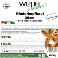 Produktbild von WEPO Rinderkopfhaut Kausnack für Hunde aus Rind ohne Farb- und Aromastoffe sowie Konservierungsstoffe 1kg