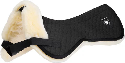 Werner Christ Ultra Sattelpad aus echtem Lammfell für Warmblut in Schwarz-Natur mit Wirbelsäulenfreiheit – Bild 1 von 5