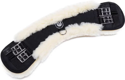 Werner Christ Western Lammfell Sattelgurt für Kleinpferde und Ponys in Schwarz-Natur mit konkaver Sichelform - 40 cm – Bild 1 von 7