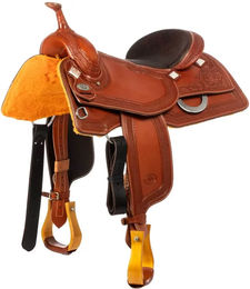Produktbild von Westwood Classic Reitstuhl aus Leder mit gepolstertem Sitzrand in Braun und Orange