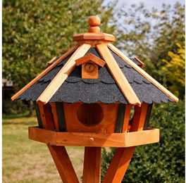 Produktbild von Wetterfestes Vogelhaus aus Holz mit Futterautomat als Holzdeko für Vögel