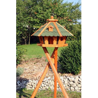 Produktbild von Wetterfestes Vogelhaus XL aus Holz mit Ständer in sechseckiger Form