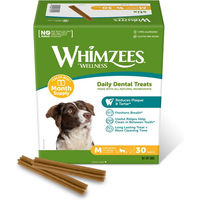 Produktbild von WHIMZEES Stix Zahnpflege-Snack für mittelgroße Hunde, Größe M, 900 g, ohne tierisches Protein - 30 x 30 Stk.