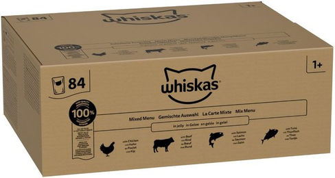 Whiskas Adult Katzen Nassfutter Stückchen in Gelee ohne Farb- und Aromastoffe sowie Konservierungsstoffe 84 g Pouches – Bild 1 von 2
