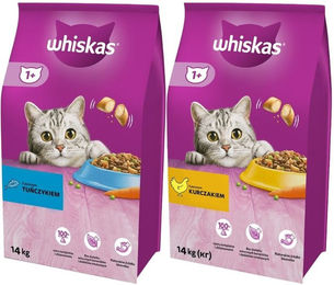 Produktbild von Whiskas Adult Katzenfutter Set mit Huhn und Gemüse sowie Thunfisch und Gemüse 2x 14 kg - 14 kg