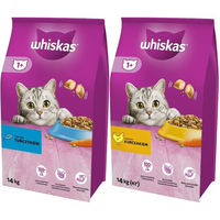 Produktbild von Whiskas Adult Katzenfutter Set mit Huhn und Gemüse sowie Thunfisch und Gemüse 2x 14 kg - 14 kg