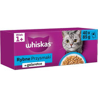 Produktbild von Whiskas Adult Katzenfutter Stückchen in Gelee mit Lachs, Thunfisch, Kabeljau und Weißfisch 4x85 g