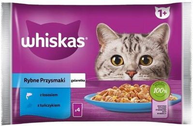 Whiskas Adult Nassfutter für Katzen mit Fisch, Lachs und Thunfisch in Gelee, ohne Farb- und Aromastoffe sowie ohne Konservierungsstoffe, 20x85g - 20 x 85 g – Bild 1 von 2