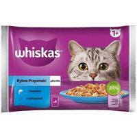 Produktbild von Whiskas Adult Nassfutter für Katzen mit Fisch, Lachs und Thunfisch in Gelee, ohne Farb- und Aromastoffe sowie ohne Konservierungsstoffe, 20x85g - 20 x 85 g