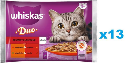 Whiskas Adult Nassfutter für Katzen mit Rind, Geflügel, Lamm und Ente in Gelee 52x85g - 52 x 85 g – Bild 1 von 4