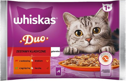 Whiskas Adult Nassfutter für Katzen mit Rind, Geflügel, Lamm und Ente in Stückchen in Gelee 340g - 4 x 85 g – Bild 1 von 2