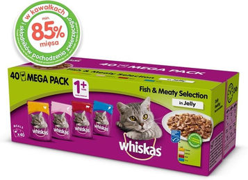 Whiskas Adult Nassfutter für Katzen Stückchen in Gelee Mix Huhn Lachs Rind Thunfisch 40x85g - 40 x 85 g – Bild 1 von 6