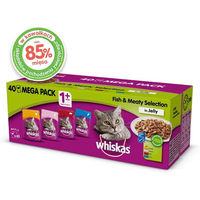 Produktbild von Whiskas Adult Nassfutter für Katzen Stückchen in Gelee Mix Huhn Lachs Rind Thunfisch 40x85g - 40 x 85 g